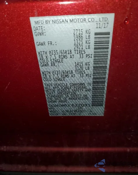 2018 Nissan Pathfinder S из США, поврежденный, VIN 5N1DR2MM9JC622091